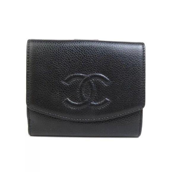 CHANEL CC Logo Bifold Wallet Black Leather - - Picture 1 of 8